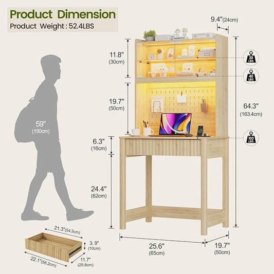 Lvifur Compact Writing Desk with LED Reading Lights (Natural86023)