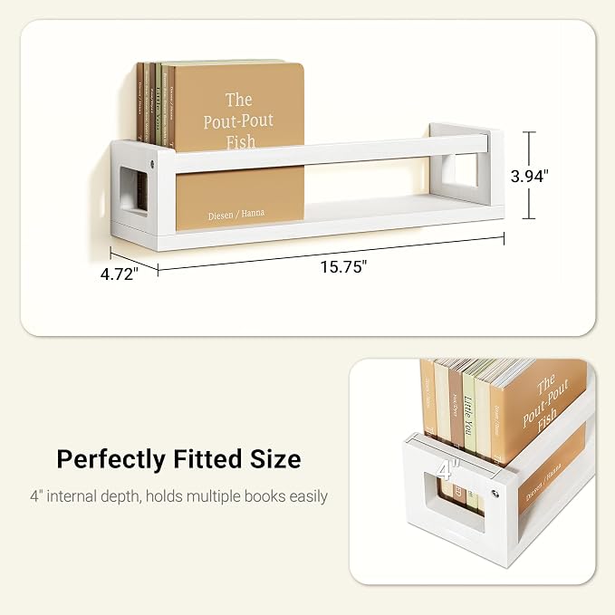 TidyCorner Upgraded Thick Floating Shelves, Solid Wood Bookshelf for Wall, Floating Book Shelves Use as Wall Shelves for Bedroom, Living Room, Kitchen, Books, Spice Rack & Decor - White