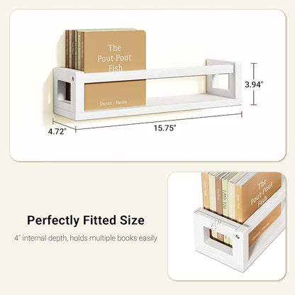 TidyCorner Upgraded Thick Floating Shelves, Solid Wood Bookshelf for Wall, Floating Book Shelves Use as Wall Shelves for Bedroom, Living Room, Kitchen, Books, Spice Rack & Decor - White