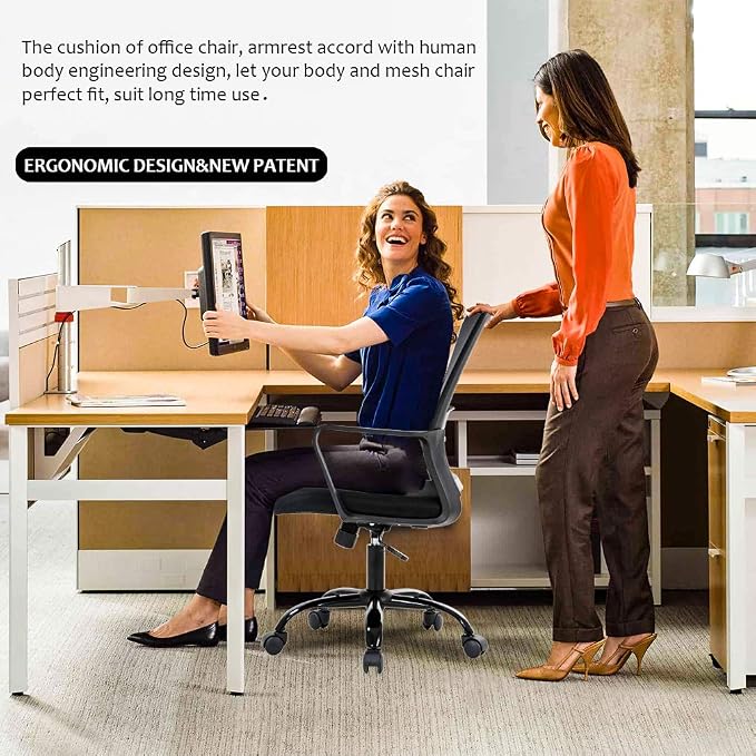 BestOffice Swivel Rolling Computer Chair Executive Lumbar Support Task Mesh Chair Adjustable Stool for Women Men (Black)