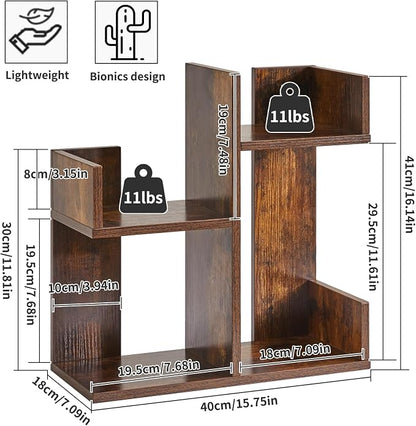 Aibiju Book Display Shelf Small Desk Organizer, Desk Top Storage Organizer, Cookbook Storage Kitchen Counter Shelf, Tabletop Plant Shelf Stand Rustic Brown YD-DSR002H