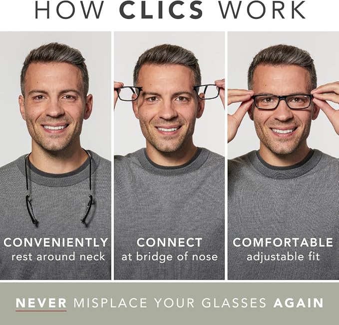 Clic Magnetic Reading Glasses - Adjustable Neck Hanging Readers - Secure Fit with Rigid Headband - Original (S-M, Jean Blue, 1.75)
