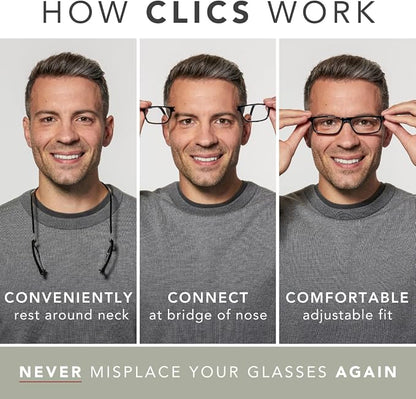 Clic Magnetic Reading Glasses - Adjustable Neck Hanging Readers - Secure Fit with Rigid Headband - Original (S-M, Jean Blue, 1.75)
