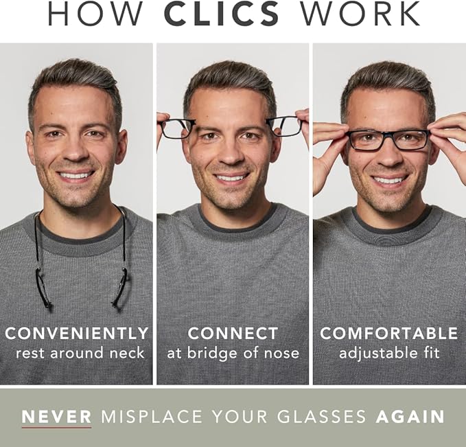 Clic Magnetic Reading Glasses - Adjustable Neck Hanging Readers - Secure Fit with Rigid Headband - Original (S-M, Jean Blue, 2.50)