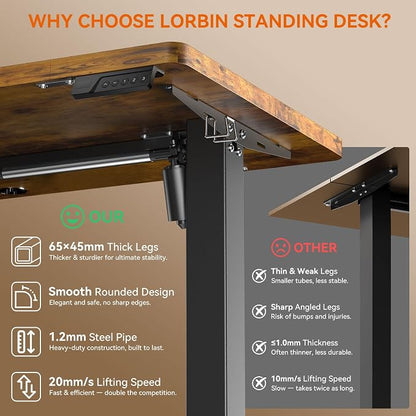 Standing Desk, 63 x 24 Inches Electric Height Adjustable Desk, Sit Stand up Desk, Memory Computer Home Office Gaming Desk with 3 Preset Heights, Table Cable Management Box, Brown