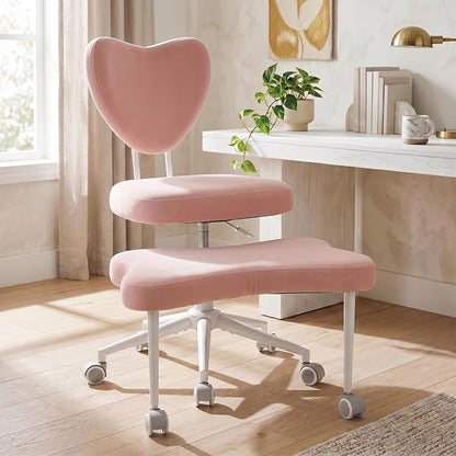 Cross Legged Office Chair with Wheels, 360 Swivel Height-Adjustable Meditation Chair with Lumbar Support, Pink