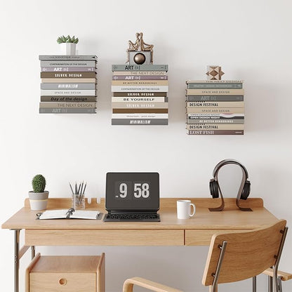Wawocs Invisible Bookshelves for Wall, 4 Tier Floating Bookshelf Made of Heavy Duty Metal, Vertical Spine Book Tower Hanging Wall Bookshelf, Floating Book Shelves for Wall, 2 Pack White
