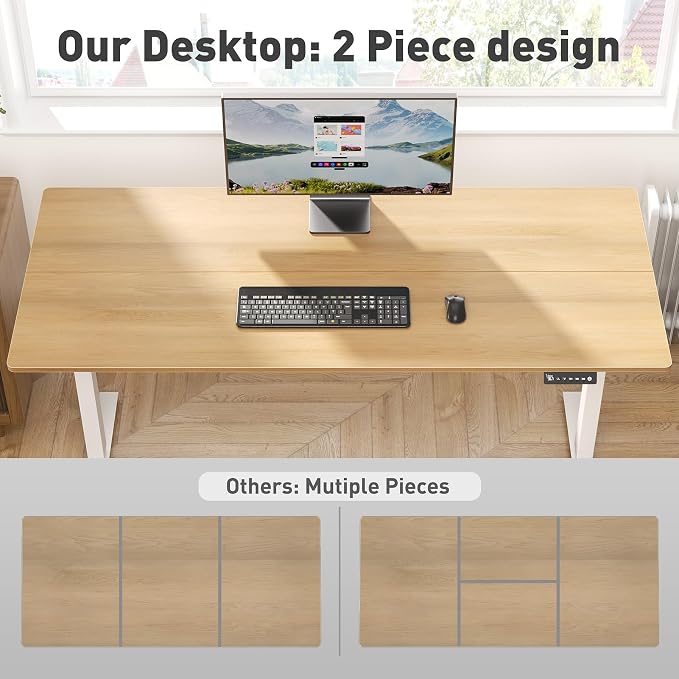 63x24 in Electric Standing Desk,Adjustable Height with Wheels,Oak | Spliced Desktop,27.9"–46.8" Height Range,4 Memory Presets,Lockable Wheels,Headphone Hook,Sit Stand Desk,Home Office