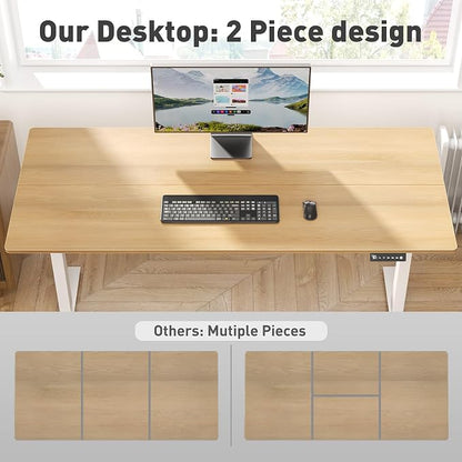 63x24 in Electric Standing Desk,Adjustable Height with Wheels,Oak | Spliced Desktop,27.9"–46.8" Height Range,4 Memory Presets,Lockable Wheels,Headphone Hook,Sit Stand Desk,Home Office