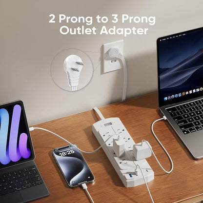 2 Prong Power Strip, Yozisital 2 Prong to 3 Prong Outlet Adapter, 5FT Extension Cord with Polarized Plug, 8 AC Outlets & 4 USB, Wall Mountable, Ideal for Non-Grounded Outlets