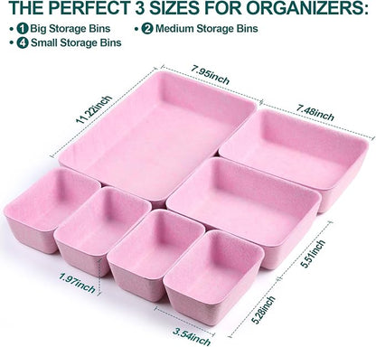 Desk Drawer Organizer | 7 Pack Felt Drawer Organizer Shallow Drawer Organizers Felt Storage Bins,Desk organizer trays (Pink)