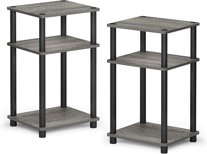 Furinno JUST Side Table Set of 2, 3-Tier Modern End Tables, Open Shelves Night Stand, Nightstand Set, Toolless Assembly, for Living Room, Bedroom, French Oak