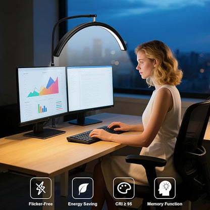 Professional Half Moon LED Desk Light for Nail Techs & Artists – Flexible Gooseneck Arch Table Lamp with Clamp, 5 Color Modes & 5 Brightness Levels for Manicure, Tattoo, Beauty Work