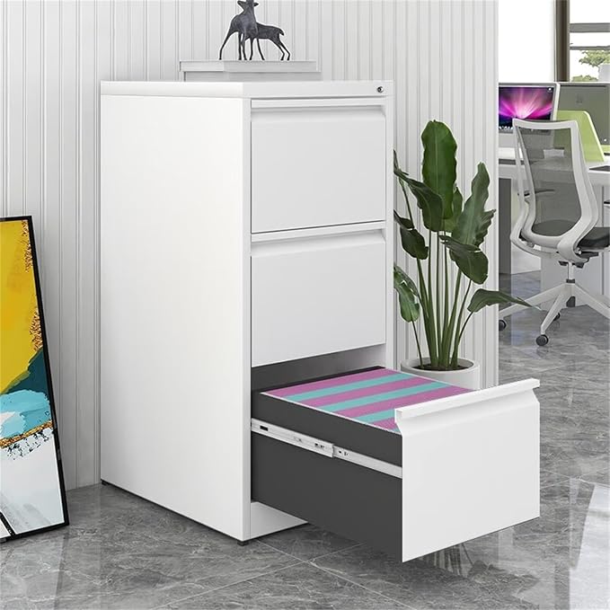 3 Drawer Vertical File Cabinet with Lock, Narrow Metal Steel Storage Cabinet for Home Office, Fits A4, Legal & Letter Size Files, Assembly Required
