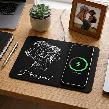 Dad Sketch Line Art Custom Photo Father's Day Birthday Gift for Dad, Husband - Personalized Charging Pad, Office Photo Charger Mat Gift for Husband, Personalized Dad Sketch Line Art Charging Pad