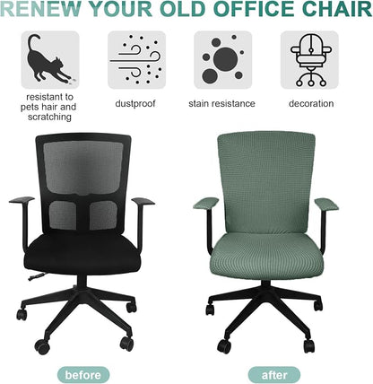 Tatuo 3 Pcs Computer Office Chair Cover Universal Rotating Chair Slipcovers Protector Removable Washable Office Armrest Covers with Zipper for High Back Seat Backrest(L,Waffle,Green)
