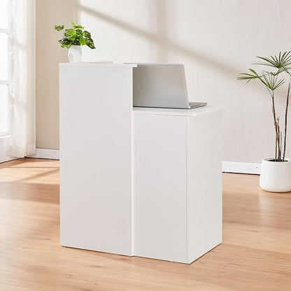 Small Reception Desk with Two Lockable Drawers,White Counter Table, Small Front Desk for Salon Lobby Office Home