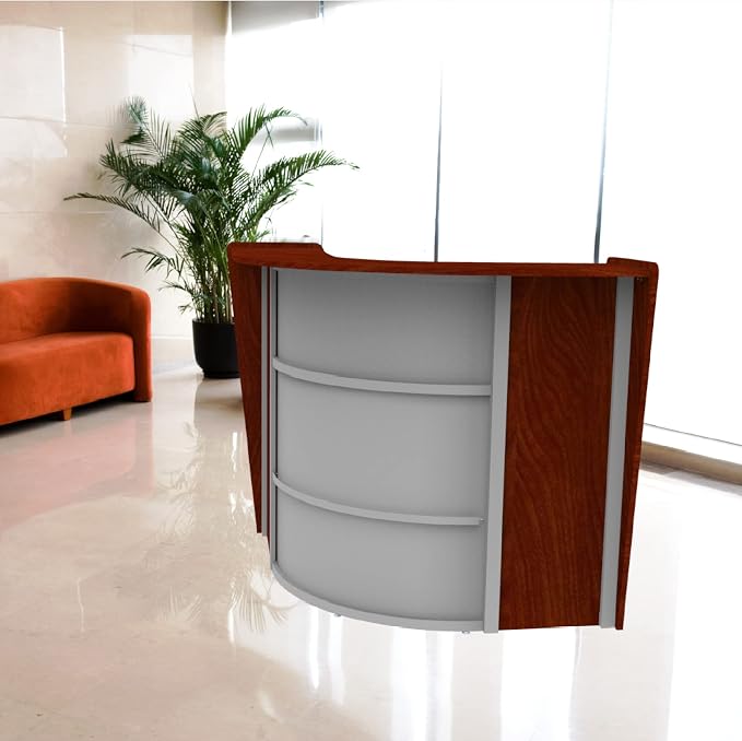 Linea Italia ZUC293 Corner Modern Office Reception Desk with Counter, Tool-Free Assembly, Reception Counter for Lobby, Salon, 48" x 48", Cherry