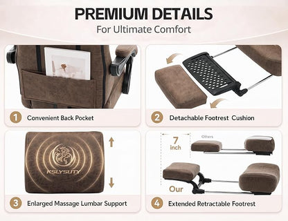 Office Desk Computer Gaming Chair for Adults, Ergonomic High Back Gamer Chair with Massage and Pocket Spring Cushion, Swivel Comfy Video Game Chairs with Footrest and Lumbar Support (Pro Brown)
