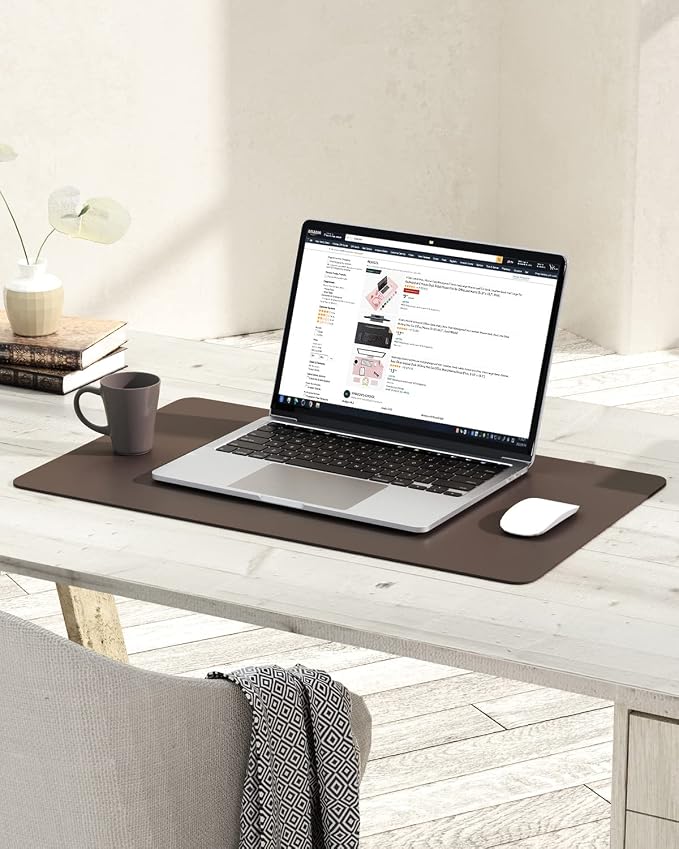YSAGi Non-Slip Leather Desk Pad, Waterproof Laptop Computer Desk Keyboard Mat, Table Protector Blotter Mat, Large Mouse Pad for Office/Work/Home/Decor(Dark Brown, 23.6" x 13.7")