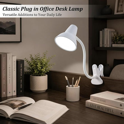 Clip On Led Desk Lamp, Flexible Gooseneck, Eye-Caring 4.5W Energy-Saving Study Lamps, Anti-tip Bedside Reading Light, Desk Lamps for College Dorm Room, Home Office, Modern Lamp with 1.6m Cord, White