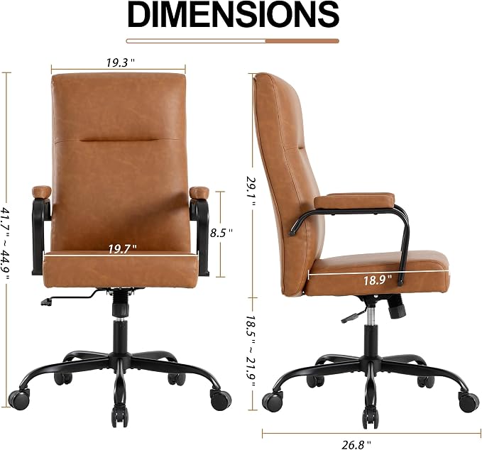 Office Desk Chair,Leather Conference Room Chairs with Wheels,Modern High Back Executive Office Chair with Memory Foam,Ergonomic Swivel Computer Chair for Home Office Brown