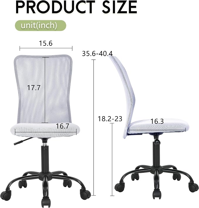 BestOffice Ergonomic Office Chair Desk Chair Mesh Computer Chair Armless Back Support Modern Executive Rolling Swivel Chair with Lumbar Support (White)