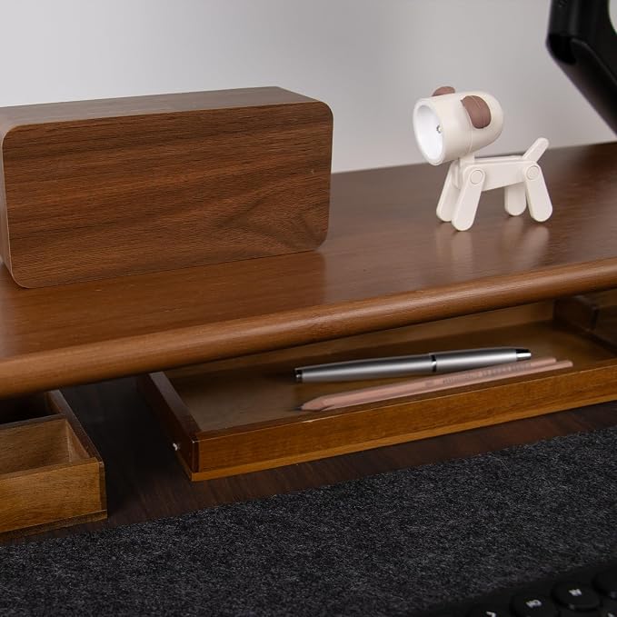 Bamboo Monitor Stand Riser with Acrylic Legs for Desk, 31.5 Inches Desktop Shelf Supports for PC Computer Monitor, Laptops, Printer, Speakers (Brown)