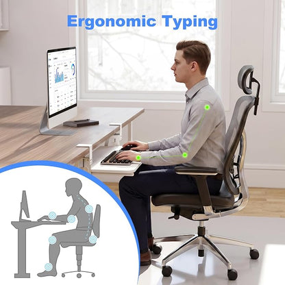 XINLEI Keyboard Tray Under Desk Large C-Clamp 25.6” (30” Including Clamps) x 11.8” Slide-Out Platform Computer Drawer Pull Out Keyboard & Mouse Tray White DSF4W