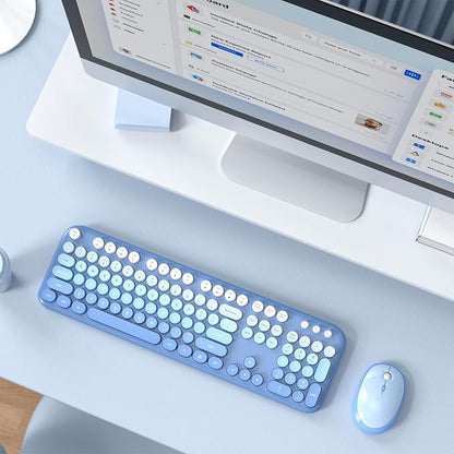Atelus Wireless Keyboard Mouse Combo, Typewriter Full Size Keyboard with Number Pad and 2 in 1 USB Connected Mouse for PC Computer Laptop Desktop Windows 7 8 10 11 (Blue Colorful)