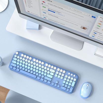 Dilter Wireless Keyboard Mouse Combo, Typewriter Full Size Keyboard with Number Pad and 2 in 1 USB Connected Mouse for Windows 7/8/10, Laptop, Desktop, PC, Computer (Blue Colorful)