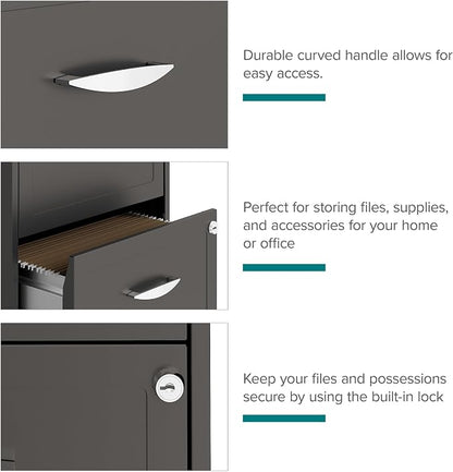 Space Solutions - 2 Drawer Fully Assembled Vertical Steel File Cabinet, Home & Small Office Use, Fits Under Most Desks, Letter-Size, Lock, Mobile, Metallic Charcoal