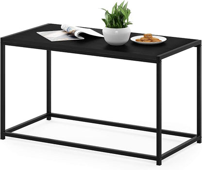 Furinno Camnus Coffee Table, Metal Frame Black Coffee Table, Rectangular Wide Side Table, Easy Assembly, for Living Room, Bedroom, Home Office, Dark Americano