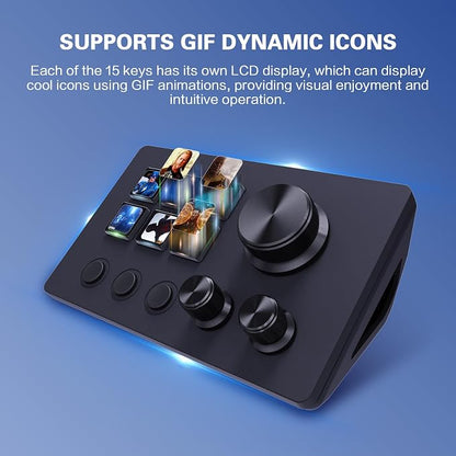 ActionRing Streaming Macro Keypad, Stream Controller Deck, Gaming Shortcut Keyboard, with 6 Customizable LCD Shortcut Keys, 3 Buttons and 3 Dials, Trigger Actions in OBS/Twitch/YouTube, For office workers and Content creaters,Windows 10/Mac14.0 (N3 Black)