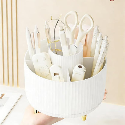 Pencil Pen Holder 5 Slots 360°Degree Rotating Pen Organizers for Desk Desktop Storage Stationery Supplies Cute Pencil Cup Pot Kids Desk Organizer for Office Home School（White 2