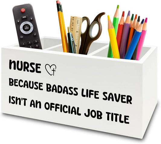 Funny Nurse Pen Pencil Holder Organizer for Desk, Nurse Office Decor, Nursing Week Gifts, Nursing Gifts for Women Female Nurses Wooden Box Sign for Office Workplace Desk Tabletop Decorations