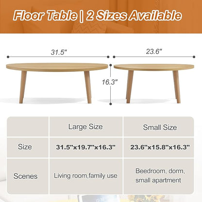 Coffee Table Low Table with Solid Wood Legs, 31.5x19.7 Large Coffee Table Side Table, Floor Table Desk for Sitting on The Floor, Living Room Furniture for Office Apartment Home, Pebble-Natural