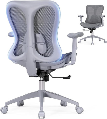 amseatec Ergonomic Office Desk Chair, Comfortable Computer Gaming Chair, Breathable Mesh Back & Seat, Adjustable Armrest, Lumbar Support, Butterfly Design for Home Office (Gray)