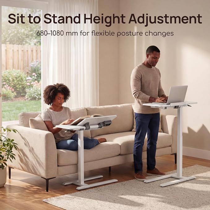 Overbed Table with Wheels, Height Adjustable Hospital Bed Table, Dual-Tiltable Rolling Laptop Desk for Bed, Hidden Casters H-Base Portable Side Table for Couch, Hospital & Home Office