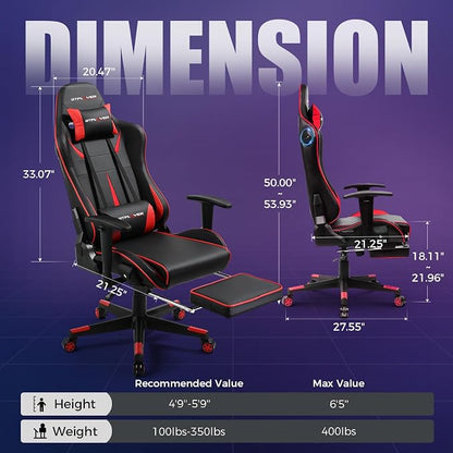 GTPLAYER Gaming Chair with Speakers, Video Game Chairs with Footrest for Adults, Ergonomic Computer PC Gamer Reclining Chair(Red)