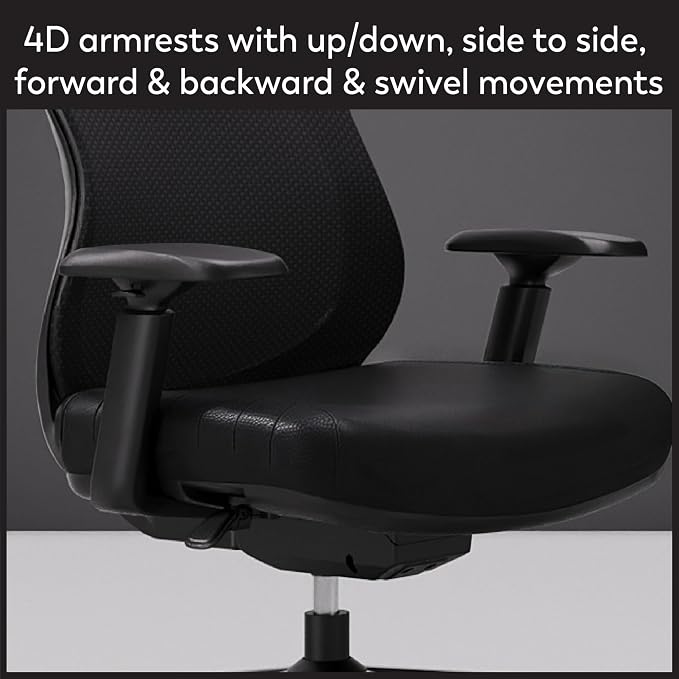WorkPro® Fortimo Ergonomic Mesh/Vegan Leather High-Back Executive Chair, Black/Black, BIFMA Compliant