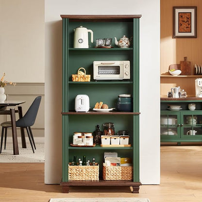 SAVOR LIFE 70" Tall Green Bookshelf,5 Tier Wooden Book Shelf with Adjustable Shelves & Wood Legs,Free Standing Farmhouse Bookcase with Open Display Storage,Vintage Bookshelves for Library, 3PCS