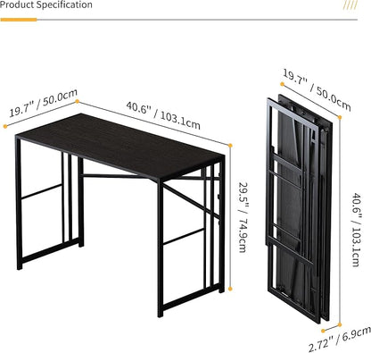 Lutown-Teen Folding Desk 40 inch Writing Gaming Computer Camping Desk, No Assembly Required Home Office Table, Black