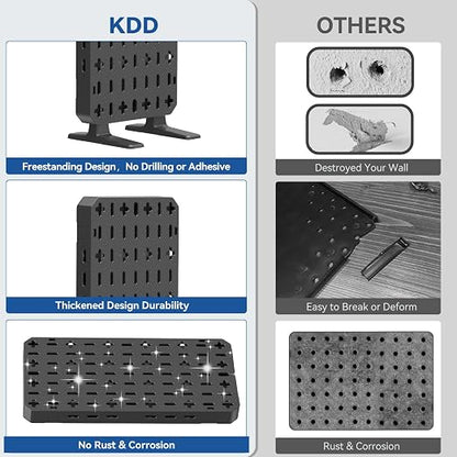 KDD 6 in 1 RGB Gaming Desk Accessories - No Drill Desk Organizer with Phone Stand/Storage Box/Headset & Controller Holder/Hooks, Freestanding Gaming Pegboard for Office & Home Desktop Decor Organizer