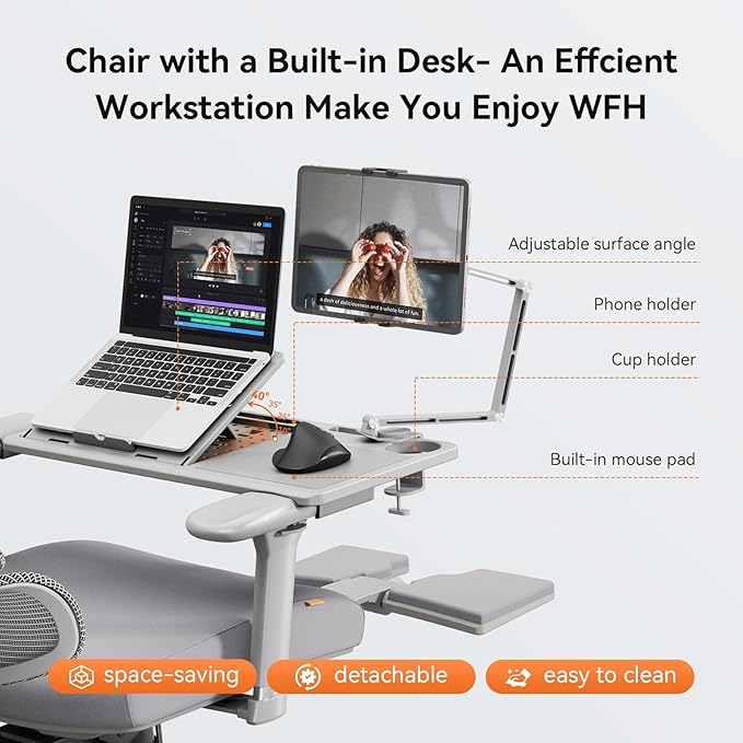 Newtral Office Chair Ergonomic - Home Office Desk Chair, Back Pain Chair with Auto-Following Lumbar Support, 4D Armrest, Seat Depth and Height Adjustable
