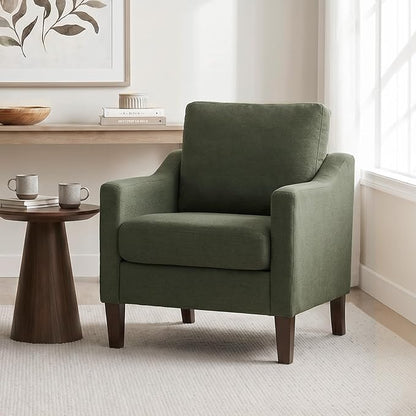 VKNOW Mid-Century Accent Chair, No Tools Assembly Required, Modern Upholstered Polyester Armchair for Living Room,Comfy Reading Accent Chairs with Wood Legs for Bedroom, Green