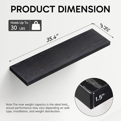 BAYKA Floating Shelves for Wall, 35.4 inches Long Wall Mounted Rustic Wood Shelves for Bathroom, Bedroom, Living Room, Kitchen, Office, Hanging Shelf for Books/Storage/Decor(Black,Set of 2)