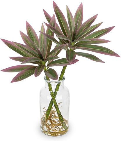 GnFlus Artificial Pink Plants Stems in Glass Vase with Faux Water,Fake Silk Plant Dracaena Leaves for Centerpiece Table Decorations Farmhouse Wedding Home Greenery Decor