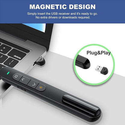 QUI Presentation Clicker with Volume Control, 2.4GHz USB Wireless Presenter Remote, PowerPoint Clicker Slide Advancer Compatible with Mac, Windows, Google Slides, Keynote