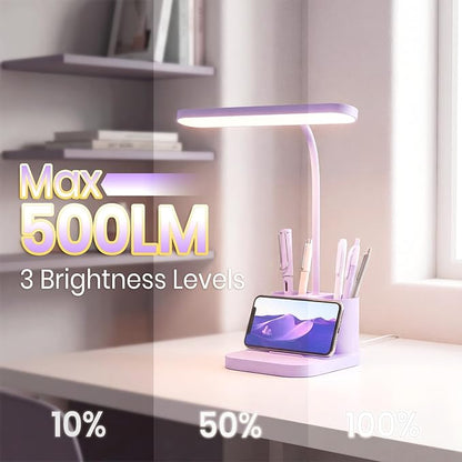 AXX Purple Desk Lamp for Home Office, Cute LED Table Light for Bedroom, College Dorm Room Kawaii Accessories for Kids Teen Girls